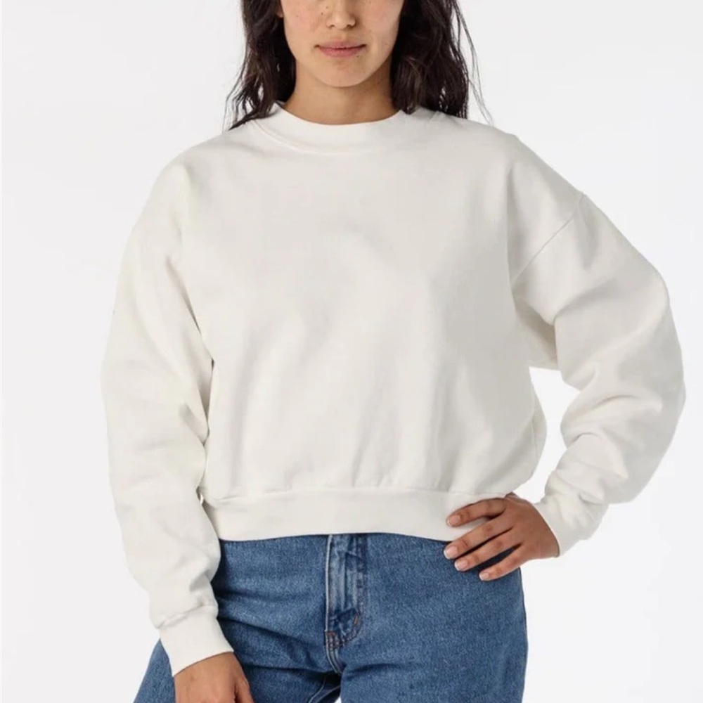 Los Angeles Apparel HEAVY FLEECE CROPPED MOCK NECK PULLOVER size S off-white